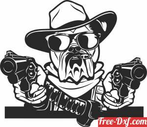 download bulldog dog with hat two pistols free ready for cut