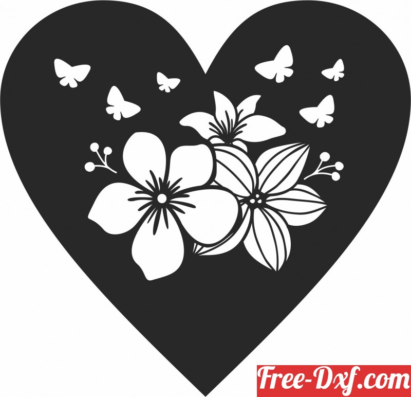 Download Heart with flower dxf HR6Kt High quality free