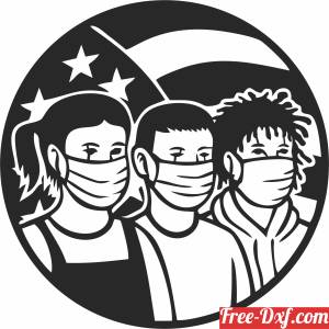 download Girl Boy Wearing A Face Mask usa flag free ready for cut