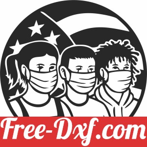 Girl Boy Wearing A Face Mask usa flag