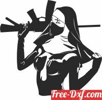 download Sexy nun with gun Wall art free ready for cut
