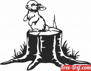 download Rabbit on a tree stump wall decor free ready for cut