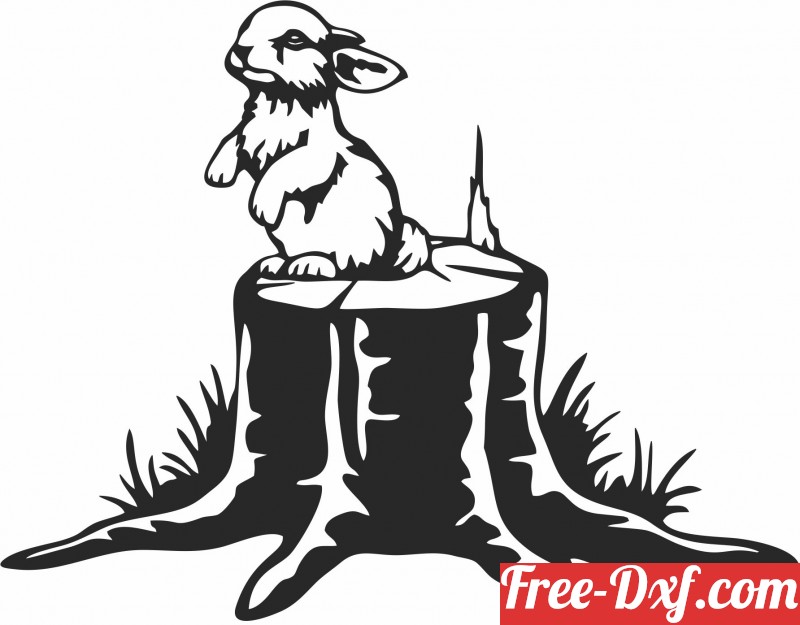 Download Rabbit on a tree stump wall decor IIEVc High quality fre