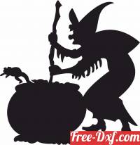 download halloween witch cooking in cauldron free ready for cut