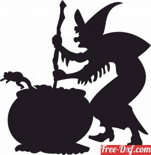 download halloween witch cooking in cauldron free ready for cut