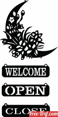 download Floral moon welcome-open-close sign free ready for cut