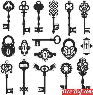 download pack of vintage keys cliparts free ready for cut