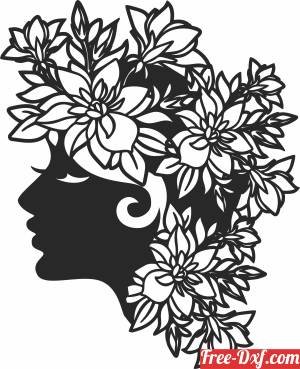 download woman with flowers hair cliparts free ready for cut