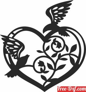 download birds Heart wall decor valentines free ready for cut