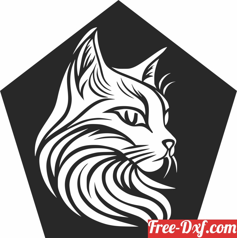 Download cat face silhouette MD6vx High quality free Dxf files, S