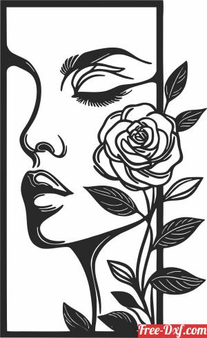 download Girl with a rose line drawing art free ready for cut