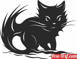 download Fluffy Black Cat Silhouette free ready for cut