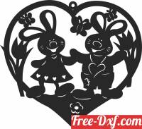 download Rabbits hearts easter ornament free ready for cut