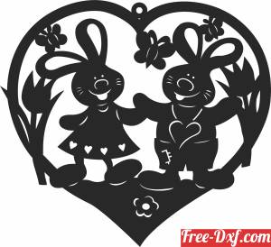 download Rabbits hearts easter ornament free ready for cut