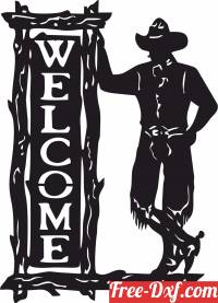 download Standing Cowboy Western Welcome Sign free ready for cut