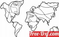 download world map wall faces art decor free ready for cut