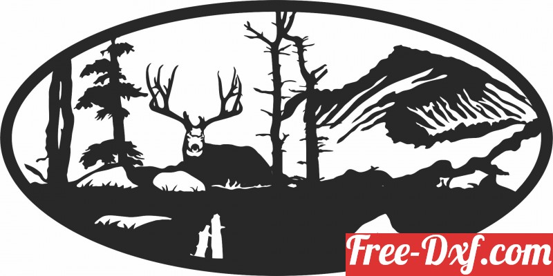 Download elk deer scene forest art PKZ9J High quality free Dxf fi