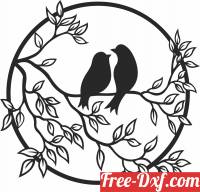 download Bird on branch floral wall decor art free ready for cut