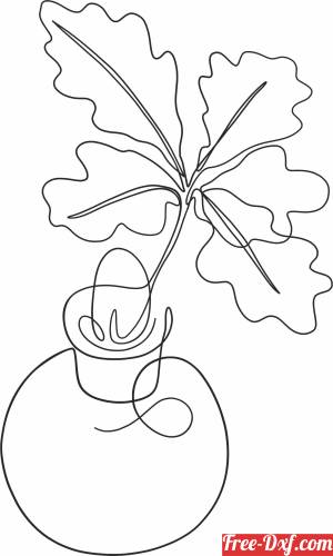 download one line drawing plant in pot free ready for cut