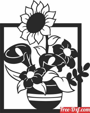 download sunflower floral pot free ready for cut