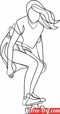 download Line Drawing Skateboard girl art free ready for cut