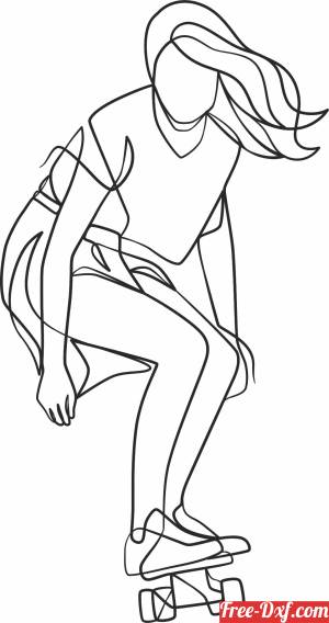download Line Drawing Skateboard girl art free ready for cut