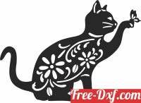 download floral cat with butterfly clipart free ready for cut