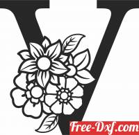 download Monogram Letter V with flowers free ready for cut