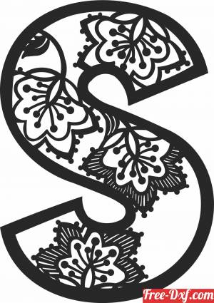 download monogram letter S floral free ready for cut