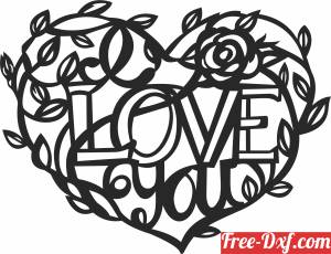 download love you valentines Day floral Heart free ready for cut