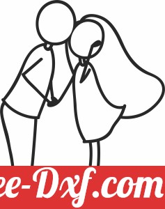 Stick figure couple kissing