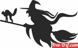 download Halloween witch and cat silhouette free ready for cut
