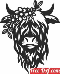 download Highland Cow with flower free ready for cut