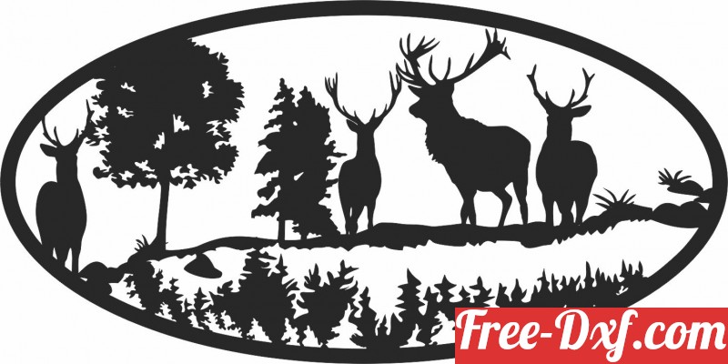 Download elk deer scene forest art TK81y High quality free Dxf fi