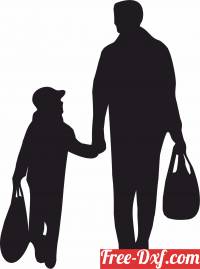 download family silhouette father with son shopping free ready for cut