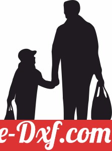family silhouette father with son shopping