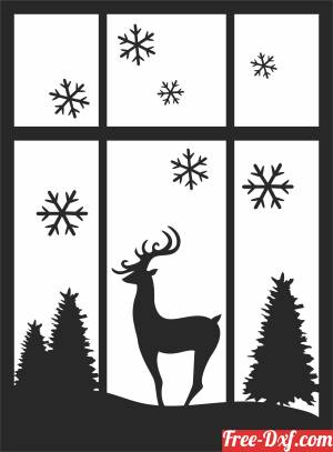 download Christmas Window deer Scene free ready for cut
