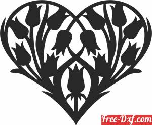 download decorative heart with flowers art free ready for cut