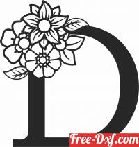 download Monogram Letter D with flowers free ready for cut