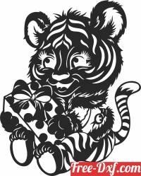 download Cute Tiger with gift clipart free ready for cut