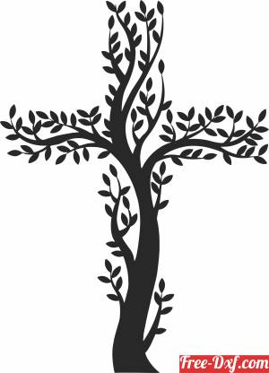 download stylized tree Christian cross free ready for cut