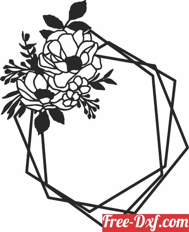 Download flowers hexagon frame Vrc4M High quality free Dxf files,