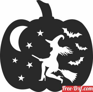 download Halloween pumpkin witch flying silhouette free ready for cut