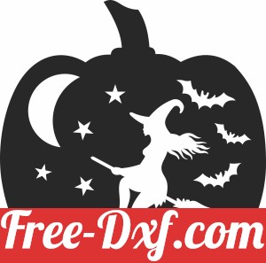 Halloween pumpkin witch flying silhouette