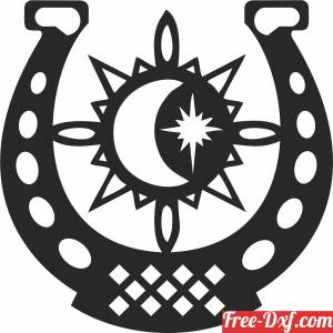 download Horse Shoe with sun and star free ready for cut