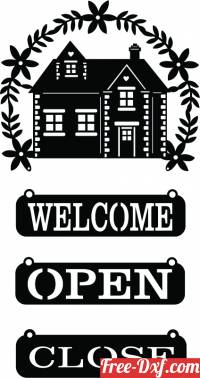 download welcome House sign open close free ready for cut