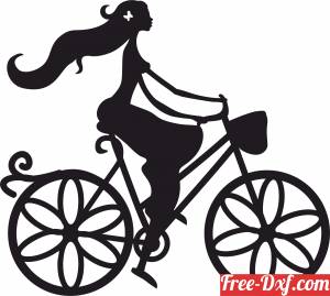 download girsl with her Bicycle clipart free ready for cut