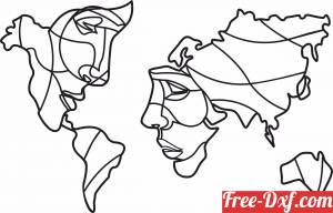 download Faces of World Map line drawing free ready for cut