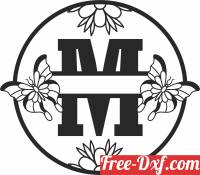 download Split monogram M with butterfly free ready for cut