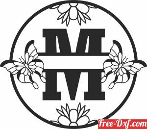 download Split monogram M with butterfly free ready for cut